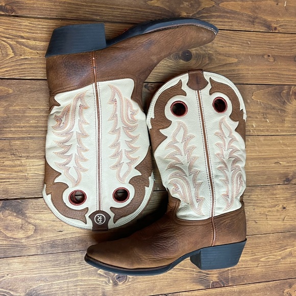 Tony lama ivory and tan square toe western cowboy boots size 4.5D - Picture 7 of 10
